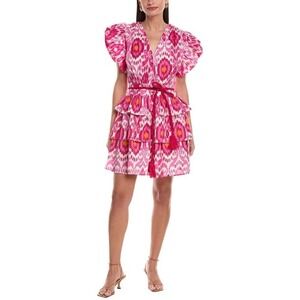 Ro's Garden Hunan Mini Dress Size XS Magenta Ikat Print Flutter Sleeve NWT